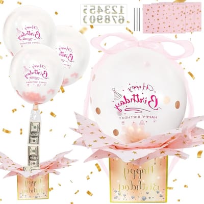 Dailygoods- Geschenkdoos Verjaardag - Verpakking voor Geldgeschenken - Cadeauset met Ballonnen - Feestelijke Decoratie - Unieke Verjaardagsverpakking - Inclusief Lint en Stickers - Cadeauverpakking