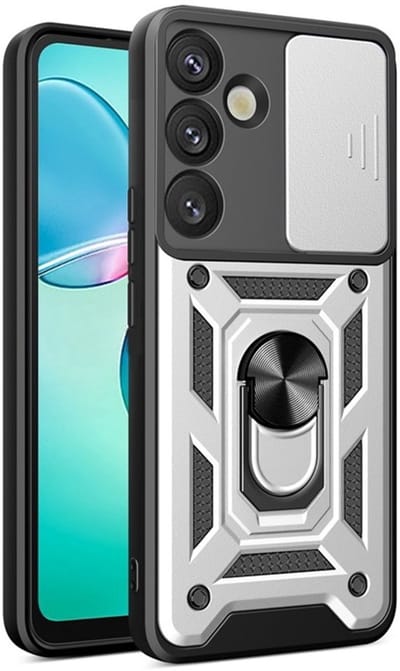 Coverup Hoesje - Geschikt voor Samsung Galaxy A57 Hoesje - Coverup Armor Ring Kickstand Back Cover met Camera Shield - Grijs