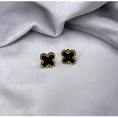 EHHbeauty - Oorknopjes klaver -Oorbellen zwart - zwart goud-Oorbellen dames - Clover
