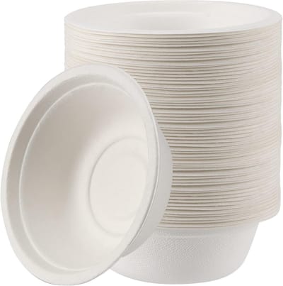 150 Pack 350ML Composteerbare Suikerrietkommen, Witte Papieren Kommen, Milieu-vriendelijk en Biologisch Afbreekbaar voor Diner, Picknicks, BBQ en Feesten