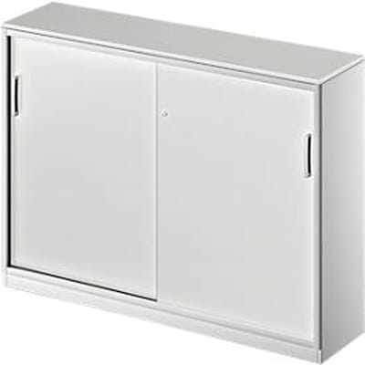 Schäfer Shop Genius Schuifdeurkast TETRIS SOLID, 3 ordnerhoogten,  2 legborden, B 1600 mm, 19 mm afdekplaat, lichtgrijs/blank aluminium