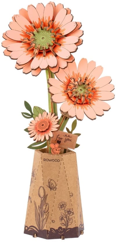 Robotime Light Orange Gerbera - Rowood Wooden Bloom Craft Series - TW111 - Knutselen - DIY - Houten bouwpakket - Volwassenen - Bloemen - Creatief