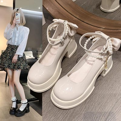Nieuwe Lente en Zomer Hoge Hakken met Rokken Hoge Hakken Zakelijk Banket Damesschoenen Parelgesp Mary Jane Schoenen voor Dames 35 gray