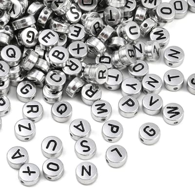 Letterkralen met Gaten Acryl Platte Ronde Diverse Alfabet Zilver Plastic Losse Spacer Haar Kraal Bulk voor Sieraden Maken Armband Ketting Oorbellen Diy Craft