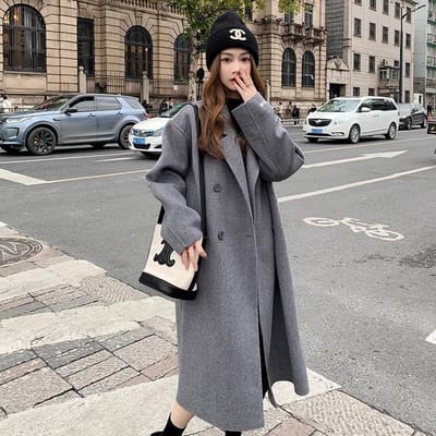 Dames Herfst en Winter Nieuwe Koreaanse Losse Middellange Wollen Jas XL gray