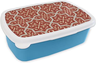 Broodtrommel Blauw - Lunchbox - Brooddoos - Patroon - Rood - Sterren - 18x12x6 cm - Kinderen - Jongen