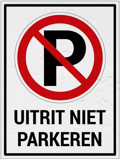 Uitrit niet parkeren bord met tekst | Sign Again materiaal | 20 x 15 cm