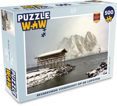 Puzzel Besneeuwde vissershut op de Lofoten - Legpuzzel - Puzzel 500 stukjes