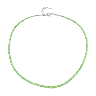 Cavill - Zilveren Halsketting - 925 Sterling Zilver - 35,517 ct Keniaanse Tsavoriet Fancy Kraal - Elegant Chokermodel - Groen - Verlengbaar 45-50 cm