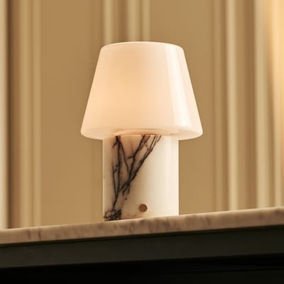 Tavellio Hooch Draadloze Tafellamp – H22 – Lilac Marmer en Glas – Tot 100 uur – Wit