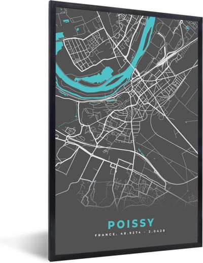 Fotolijst incl. Poster - Poissy - Stadskaart - Kaart - Plattegrond - Frankrijk - 40x60 cm - Posterlijst