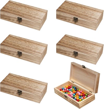 kist met deksel, 20 x 10 x 5 cm, 6 stuks, kleine houten dozen met deksel om te beschilderen, schatkist, hout, natuur, rechthoekig, voor doe-het-zelf knutselen, opbergdoos