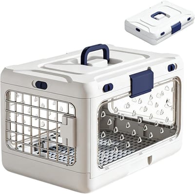 Huisdier reiskrat - Draagbare kennel - Veilig transport - Opvouwbaar ontwerp - 53 x 33 x 12 cm - Wit