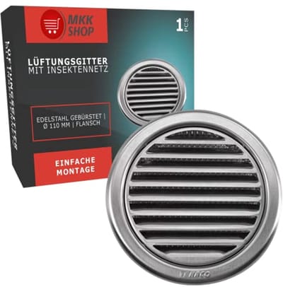 Rond Ventilatierooster met Muggennet - Roestvrij Staal, Ø 75-150 mm voor Keuken, Badkamer en Garage