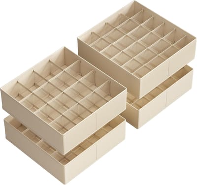 Famanu – Lade-organizer set van 4 met 80 vakken, opvouwbare opbergdozen voor sokken, ondergoed en riemen, zandkleur