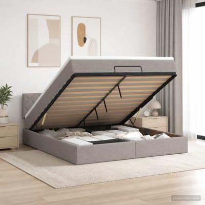 vidaXL - Ottoman - bed - met - matras - met - hoofdeinde - Taupe - 180 - x - 200 - cm - Stof