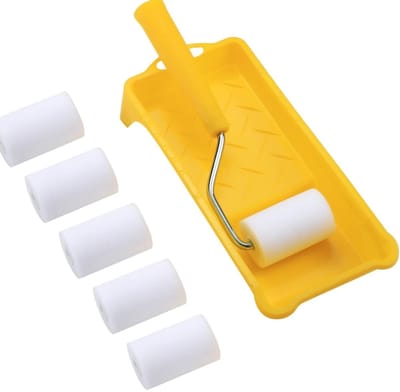 Dailygoods- Verfroller Set - Mini Schuimstof Verfroller 6x5cm - Verfroller Frame - Kleine Verfbak - Duurzaam - Glad Oppervlak - Verfset