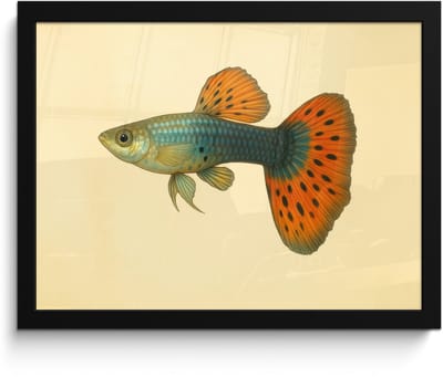 Poster in lijst - Fotolijst 40x30 cm - Posters - Vis - illustratie - Stippen - Oranje - Posterlijst zwart - Decoratie - Wanddecoratie woonkamer - Muurdecoratie slaapkamer