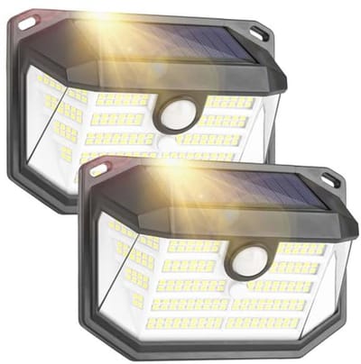 Buitenlamp op zonne-energie met Bewegingsmelder - 230 LEDs, 3 Modi, IP65 Waterdicht, Wandlamp voor Tuin en Garage - 2 Stuks