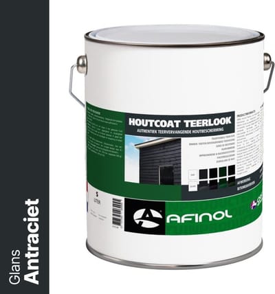 Afinol Houtcoat Teerlook Glans Antraciet 5 liter - Bescherming tegen weersinvloeden - UV bestendig - Niet kleverig - Dekkende Hout Beits - In Mat of Glans - In Zwart, Antraciet en Groen