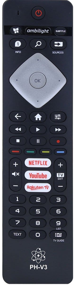 Slimtron Universele Philips Afstandsbediening - Ambilight – Geschikt voor alle Philips Smart TV’s – Model PH-V3 - Met Netflix & Youtube Knop