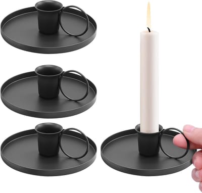 Set van 4 Vintage Kaarsenhouders met Handvat - Zwarte Kaarsenstandaards voor Eetkamer, Slaapkamer en Bruiloften, Perfect voor Feestdecoratie
