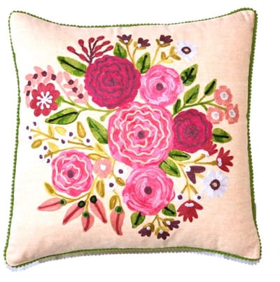 Only Natural sierkussen kussen velvet fluweel grijs met geborduurde bloemen 45 x 45 cm