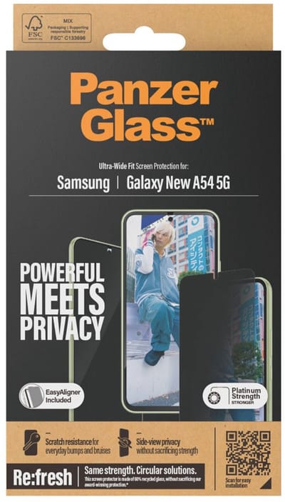 PanzerGlass Screenprotector geschikt voor Samsung Galaxy A55 Glazen | PanzerGlass Ultra-Wide Fit Screenprotector Privacy - Case Friendly