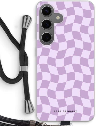 Case Company® - Hoesje met koord geschikt voor Samsung Galaxy S24 hoesje met Koord - Grid Paars - Telefoonhoesje met Zwart Koord - Bescherming aan alle Kanten en Over de Schermrand