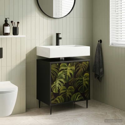 vidaXL - Badkamerkast - ELBURG - Zwart - eiken - 60 - x - 40 - x - 61 - cm - Bewerkt - hout