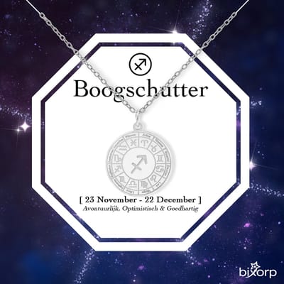Bixorp Stars Sterrenbeeld Ketting Boogschutter / Sagittarius - Stainless Steel Medailon Zilverkleurig - 45cm Ketting met Zodiac Hanger - Inclusief Cadeau Verpakking
