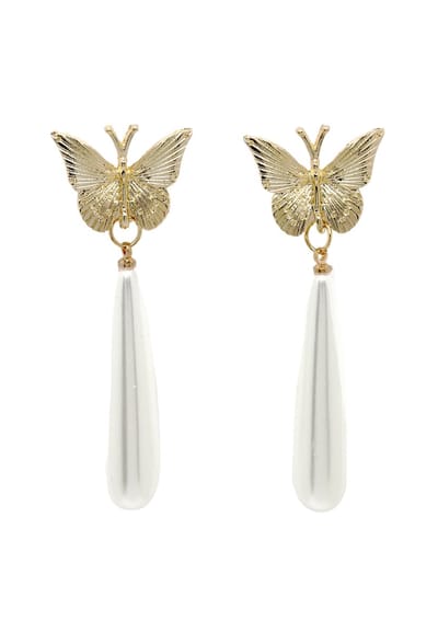 AVANT-GARDE PARIS Oorbellen - Butterfly met parels en kristallen - 1 stuk - Goudkleurig en wit