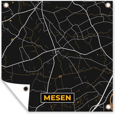 Tuin poster Mesen - Stadskaart - Goud - Plattegrond - Kaart - 200x200 cm - Tuindoek