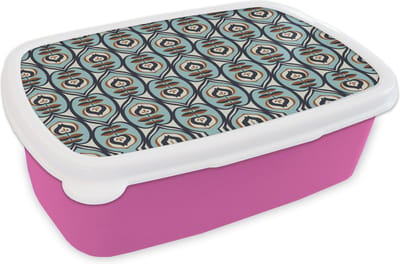 Broodtrommel Roze - Lunchbox Retro - Bloem - Patronen - Brooddoos 18x12x6 cm - Brood lunch box - Broodtrommels voor kinderen en volwassenen