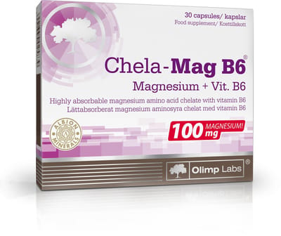 Chela-Mag B6  30 caps, magnesium met vitamin B6, hypoallergeen! De assimileerbaarheid van magnesium uit bisglycinaat is vele malen hoger dan uit niet-organische verbindingen zoals oxide, sulfaat en carbonaat. Beschermd door een wereldoctrooi!
