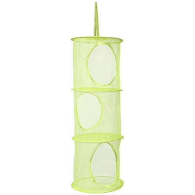Sac de rangement multifonctionnel à 3 étagères, pliable, à suspendre, pour jouets, porte en filet, sac fourre-tout à capacité cylindrique, 2024 vert clair