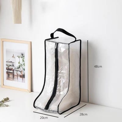 Sac de rangement pour bottes, sac de Protection Transparent étanche à l'eau et à la poussière pour chaussures, pochette Portable à fermeture éclair pour bottes, rangement de voyage domestique L noir