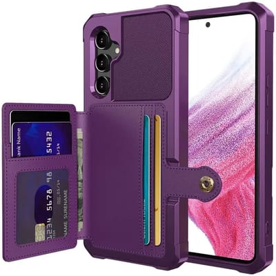 Portemonnee Hoesje Geschikt voor de Samsung Galaxy A54 - Back Cover met Pasjeshouder - Telefoonhoesje voor Pinpas - Kaarthouder op Achterkant - Case met Magneet voor Auto Houder Paars