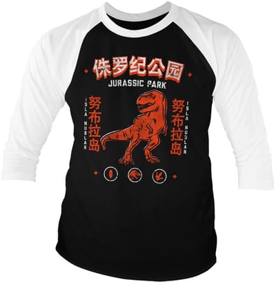 Jurassic Park - Isla Nublar Base-ball T-shirt met 3/4-mouwen Lon-gsleeves White/Zwart