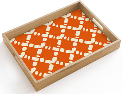 Dienblad hout 40x30 cm - Schootdienblad - Oranje - Ruitpatroon - Wit - Borrelplank rechthoek - Plateau dienbladen