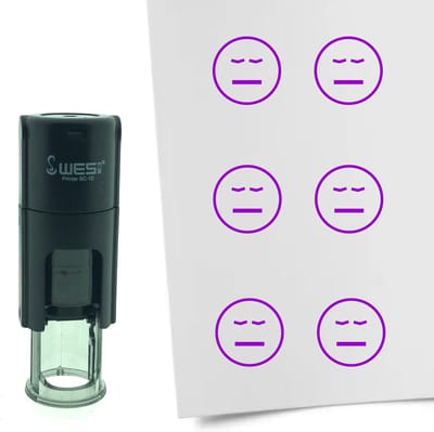CombiCraft Stempel Smiley Vermoeid 10mm rond - Paarse inkt