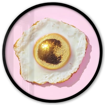 Poster in lijst Rond - Fotolijst 40x40 cm - Posters - Ei - Disco - Ontbijt - Glitter - Ronde posterlijst zwart - Decoratie - Wanddecoratie woonkamer - Muurdecoratie slaapkamer