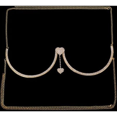 Collier de soutien-gorge à double pendentif en forme de cœur avec chaîne et strass, bijoux pour le corps, haut tendance, cadeau pour la plage, bikini, maillot de bain pour femmes gray