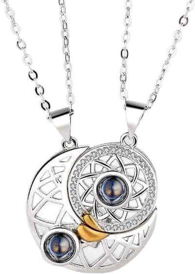 Magnetische halskettingen voor koppels, zon en maan, clavicle ketting, 100 talen, perfect cadeau voor vrienden en geliefden, duurzaam en stijlvol