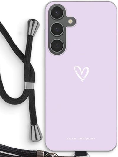 Case Company® - Hoesje met koord geschikt voor Samsung Galaxy S24 Plus hoesje met Koord - Klein hartje paars - Telefoonhoesje met Zwart Koord - Bescherming aan alle Kanten en Over de Schermrand