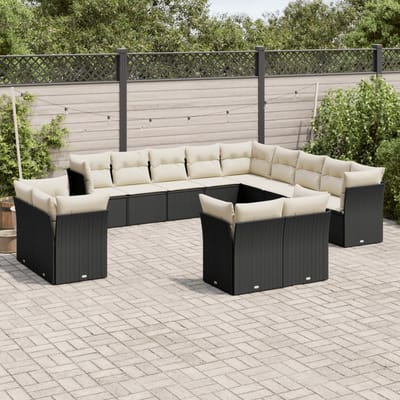 vidaXL - 13-delige - Loungeset - met - kussens - poly - rattan - zwart