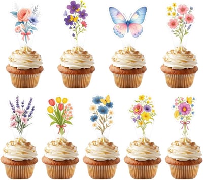 45 Stuks Bloemen en Vlinders Cupcake Toppers voor Verjaardagsfeesten, Bruiloften en Babyshowers Decoratie met Diverse Stijlen