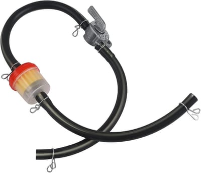 Complete brandstoffilter set voor motorfietsen met schakelaar en doorzichtige filtercup, inclusief 6 mm benzineslang voor optimale filtratie en bescherming tegen verontreinigingen