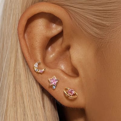 Klein Galaxy Oorbellen Set met Zirkonia Stenen- 925 Sterling Zilver - 18K Verguld Dames Oorbellen - Dames Sieraden
