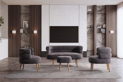 BSS Barel - Moderne Zitset - 2 Fauteuils, Tweezitsbank & Poef - Antraciet
